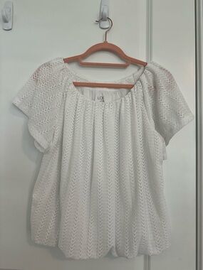 LOFT White Eyelet Short Sleeve Peasant Blouse